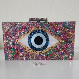 Colorful Evil Eye Clutch + Sterling Silver Earrings